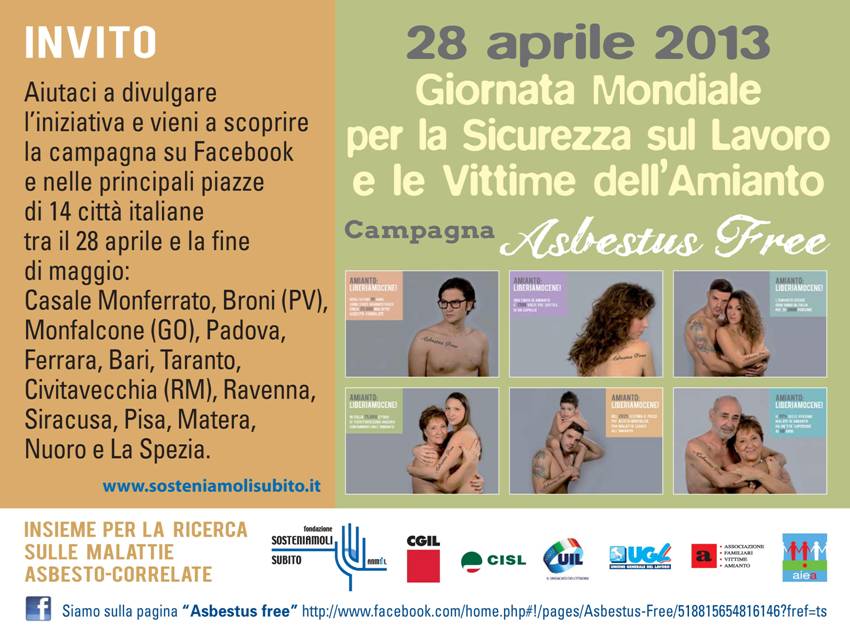 Sarà ospitata nell’Aula del Parlamentino della sede INAIL a Roma, in Via IV Novembre n. 144, la conferenza stampa nazionale, alle ore 11.00 del 24 aprile per presentare le molteplici iniziative di Asbestus Free del 28 aprile.