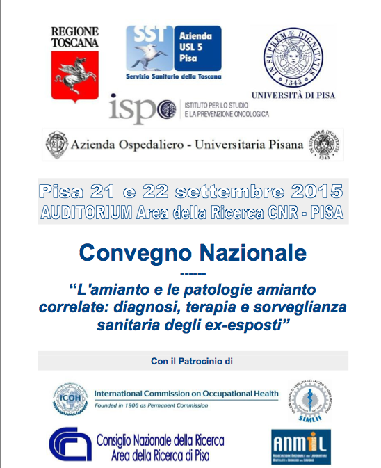 Convegno sull'amianto che avrà luogo nei giorni 21 e 22 settembre presso l’Auditorium del CNR di Pisa.
