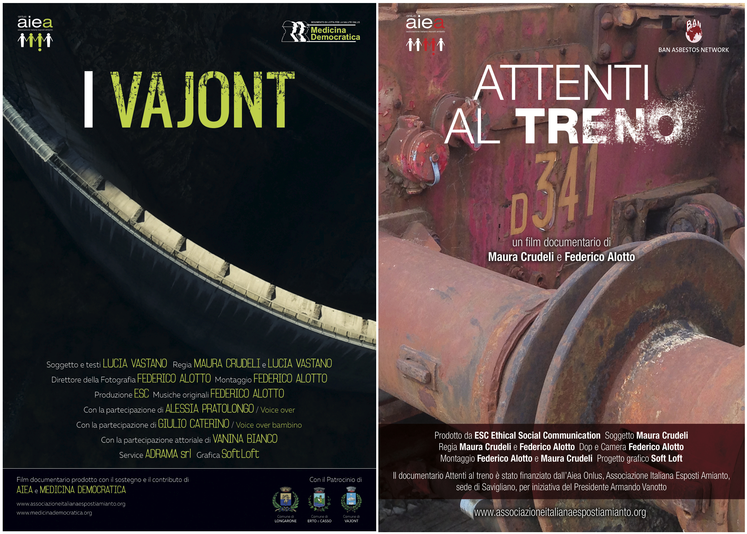 I Vajont e Attenti al Treno verranno proiettati a Torino nell'ambito della rassegna cinema ambiente presso il Centro Studio Sereno Regis di torino: lunedì 30 maggio e il 6 giugno alle ore 20.45.
